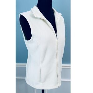 L.L. Bean Fleece Vest Jacket Full Zip Pockets Size Medium Cream / Off White